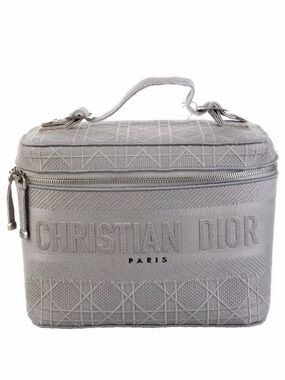 Dior Light Gray Embroidered Canvas Vanity Case